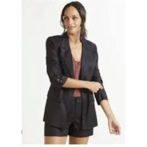 Evereve Alexa Linen Blend Double Breasted Blazer Black Women's Size Small